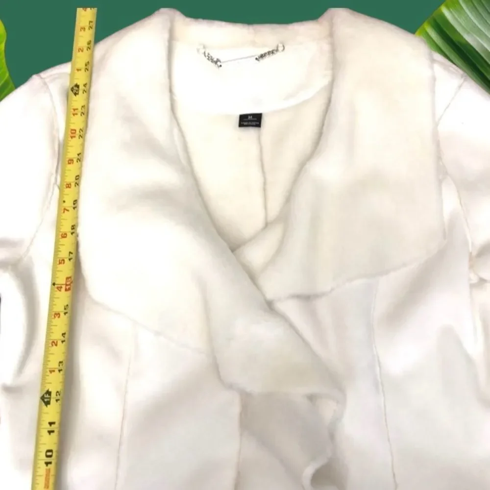 White House Black Market Ruffle Jacket Ivory Faux Fur Faux Suede Coat Sz M NWOT